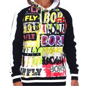 Born Fly Any Town USA Embroidered Graphic Spellout Graffiti Hoodie - Size XL